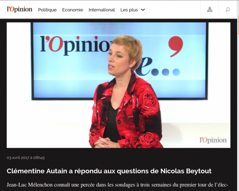 Inter­view télé de Clémen­tine Autain pour l’Opi­non