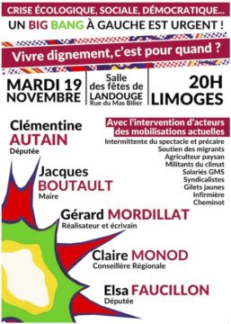 Un big bang à gauche est urgent ! rendez vous à Limoges le 19 novembre 2019 @ Salle des fêtes de Landouge